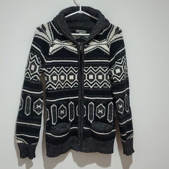 warehouse One Sweaters - Warehouse One black and white small zip up cardigan